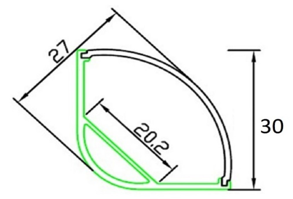 Профиль SP282B ЧЕРНЫЙ угловой алюм., овал 2000*30*27(с мат. рассеив., 2 загл.) лента до 20мм