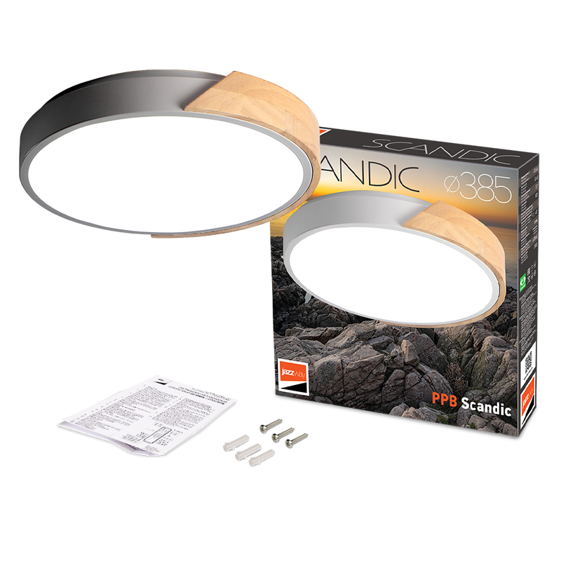 Светильник светодиодный потолочный PPB Scandic-R 36w 4000K GR/W  с деревянной планкой(серый) IP20