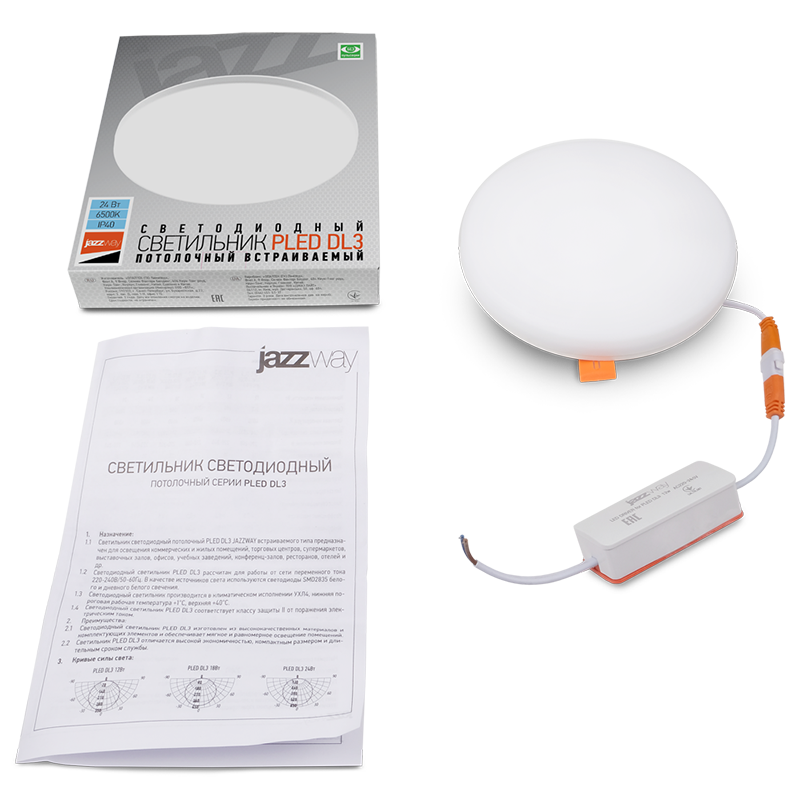 Светодиодный светильник PLED DL3 24w 6500K WH IP40 Jazzway