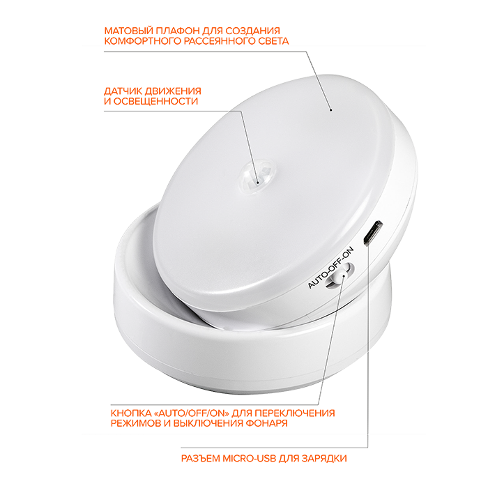 TS8-L6-Accu-wm тепл. свет, PIR - датчик, Светильник светодиодный