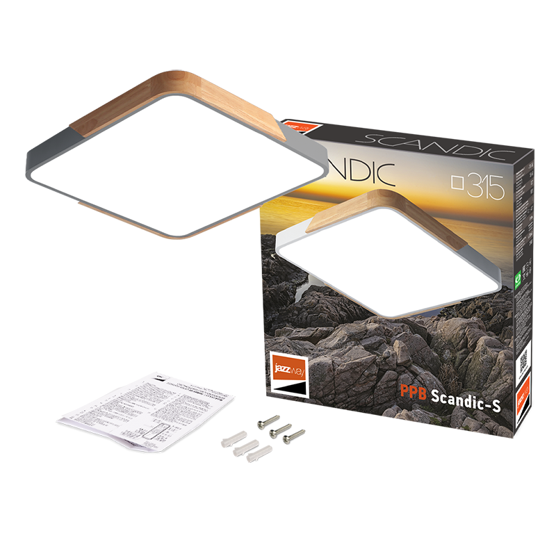 Светильник светодиодный потолочный PPB Scandic-S 24w 4000K GR/W с деревянной планкой(серый) IP20