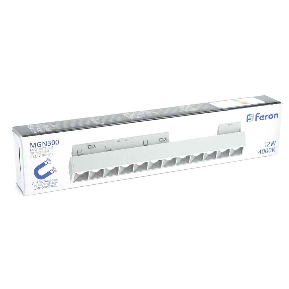 Трековый светодиодный светильник Feron MGN300 12W, 48v, 4000К, 30 градусов, белый серия LensLine