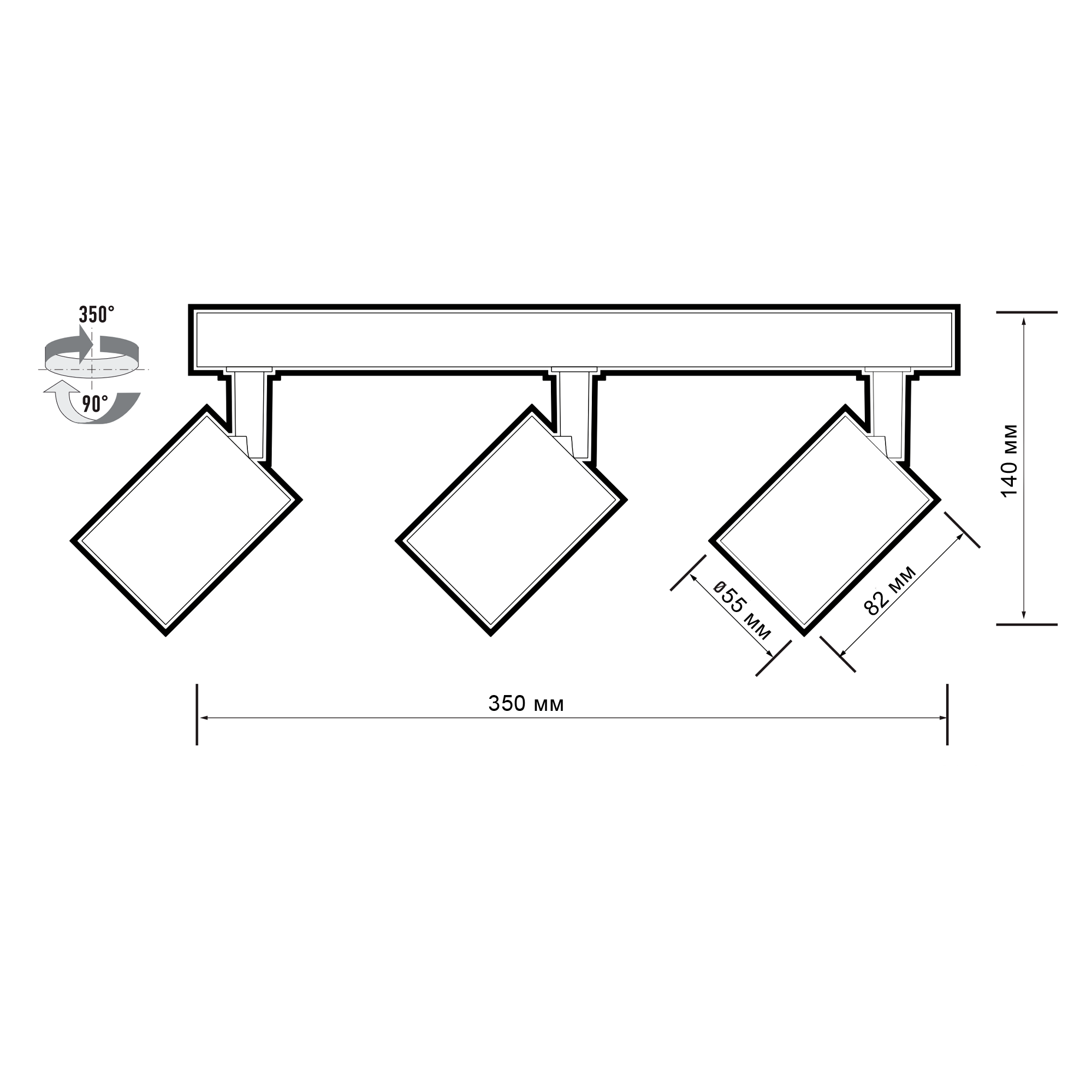 Светильник накладной PDL-R 3xGU10 WH 230V IP20 Jazzway