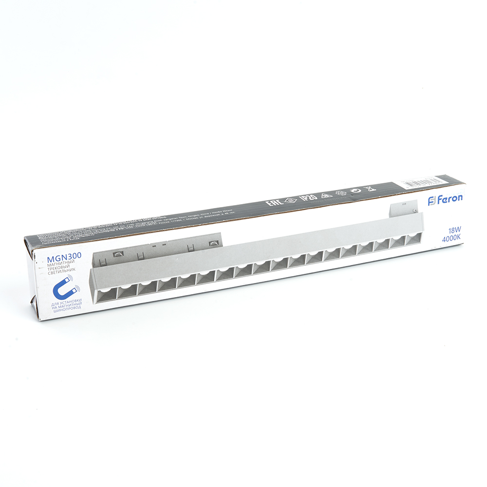 Трековый светодиодный светильник Feron MGN300 18W, 48v, 4000К, 30 градусов, белый серия LensLine