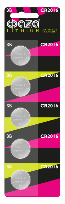 CR2016 3V Литиевый элемент питания Фаза