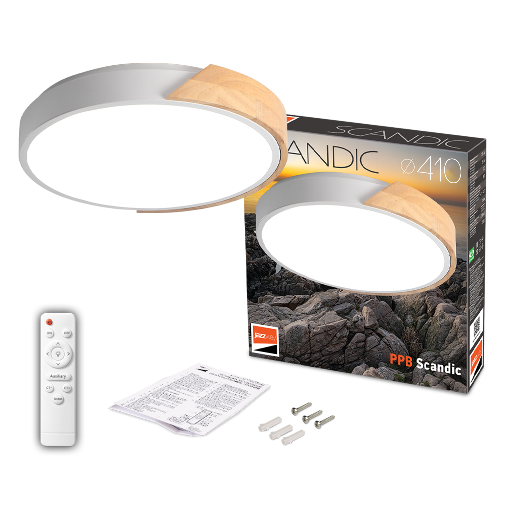 Светильник светодиодный потолочный PPB Scandic-R 72w 3000-6500K WH/W с деревянной планкой(белый) IP20