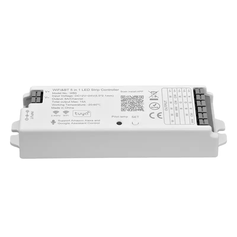Контроллер 5в1 LP-WB5-15A Одноцв.,CCT,RGB,RGBW,RGB+CCT RF WiFi Tuya DC12-24V