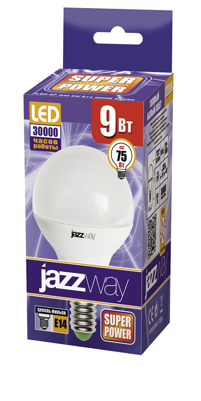 Светодиодная лампа PLED-SP G45 9w 3000K E14 Jazzway