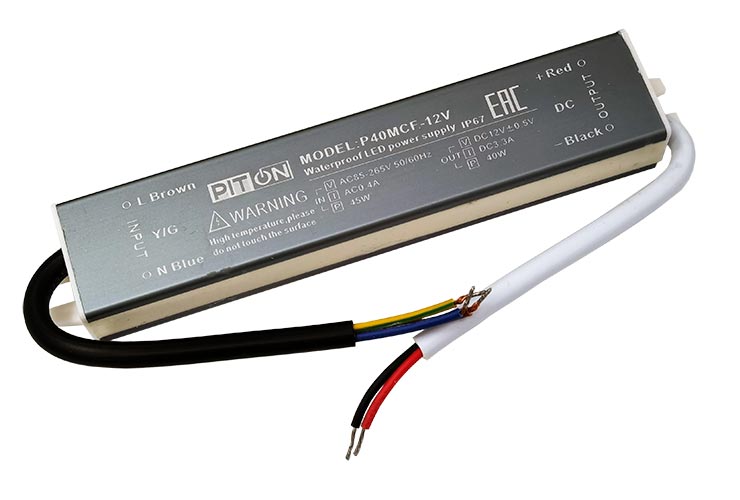 Блок питания P40MCF-12V 40W 12V IP67 влагозащищенный Piton
