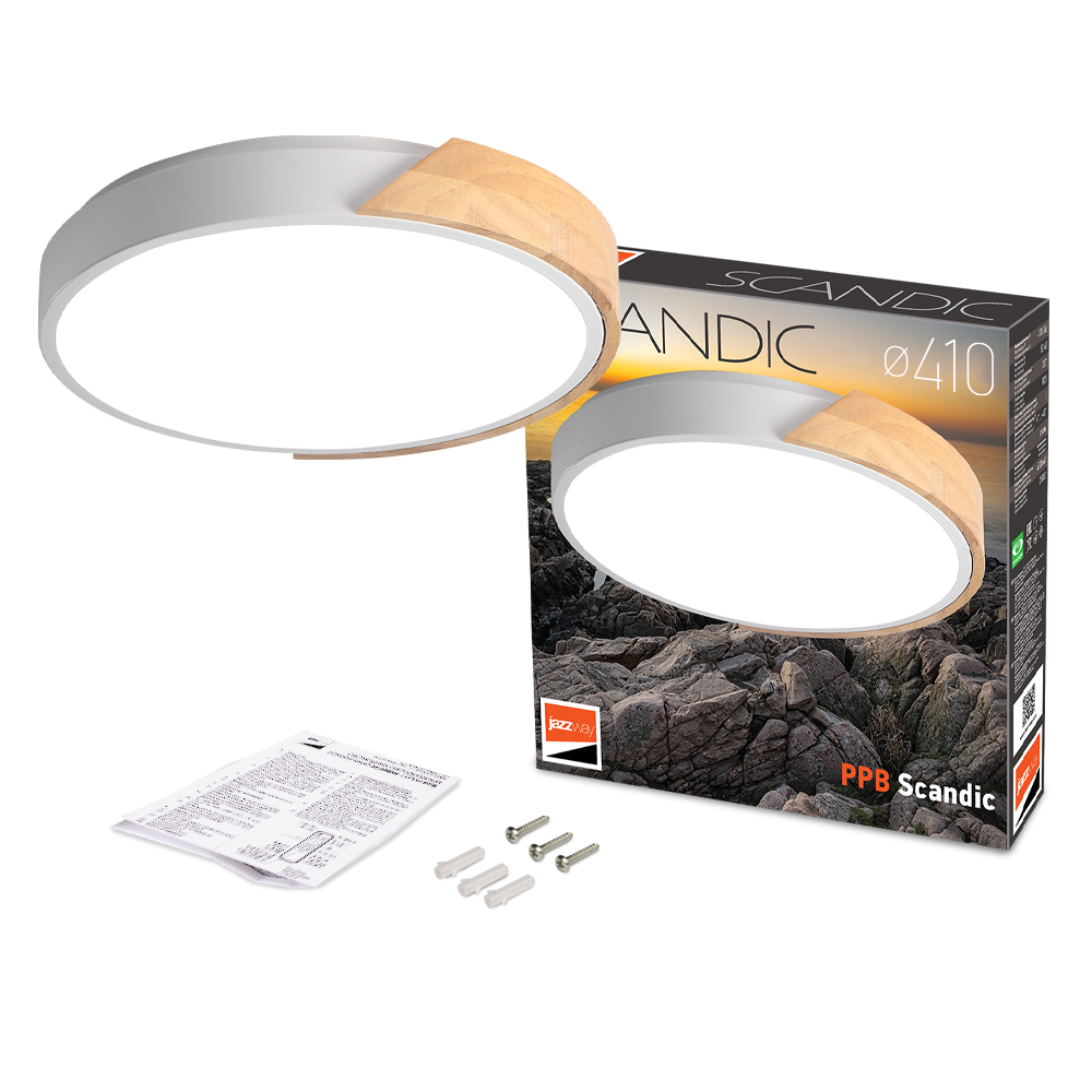 Светильник светодиодный потолочный PPB Scandic-R 36w 4000K WH/W с деревянной планкой(белый) IP20