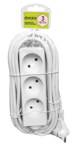 FE075-03-300 (3 розетки, 3м шнур, выкл.) Удлинитель ФАZA
