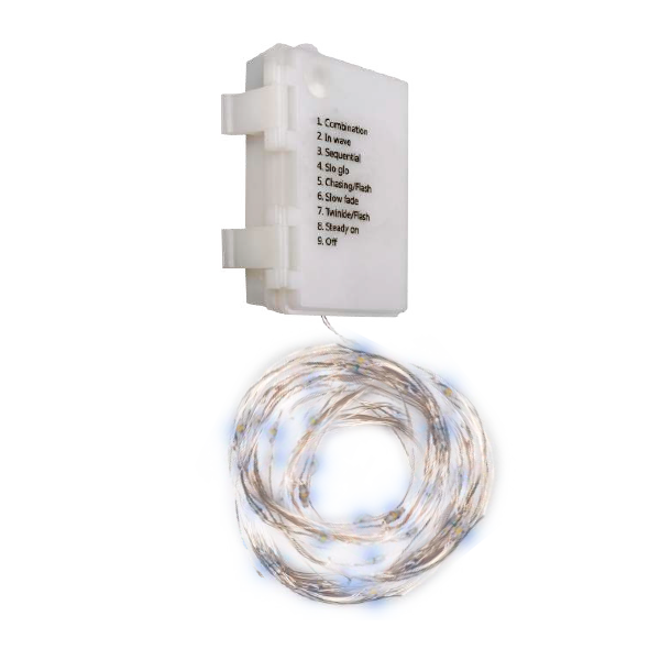 Гирлянда  DC-G03-120W, 120 бел. microLED, 12.1 м., 8 реж., 3xAA