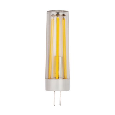 Указанная LED лампа получила компактную капсульную форму колбы, выполненную из прозрачного стекла. Наличие цоколя класса G4 подразумевает установку лампочки в люстры и светильники с сопоставимым патроном. Основные сферы для эксплуатации — общее и декорати