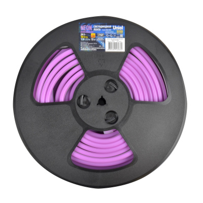 Светодиодная гибкая герметичная лента ULS-N11-2835-120LED/m-8mm-IP67-DC24V-10W/m-15M-PURPLE предназначена для декоративной архитектурной подсветки, праздничного украшения зданий, создания рекламных вывесок, светящихся букв и фигур и других дизайнерских ре