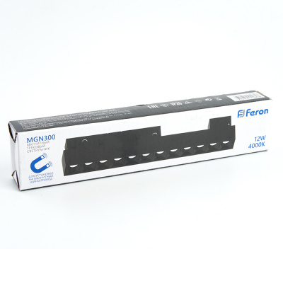 Трековый светодиодный светильник Feron MGN300 12W, 48v, 4000К, 30 градусов, черный серия LensLine