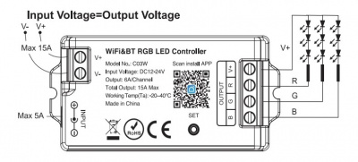 Контроллер RGB LP-C03W-15A WiFi TUYA 15A DC5-24V без пульта