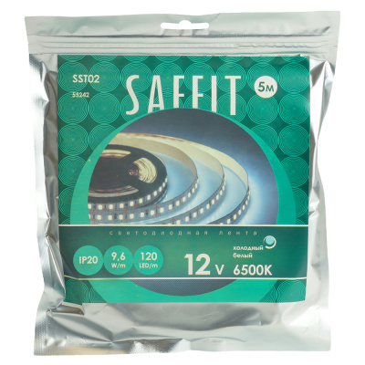 Светодиодная лента SST02 SAFFIT 120SMD(2835)/м 9.6Вт/м 12V 5000*8*1.22мм 6500К, 5м